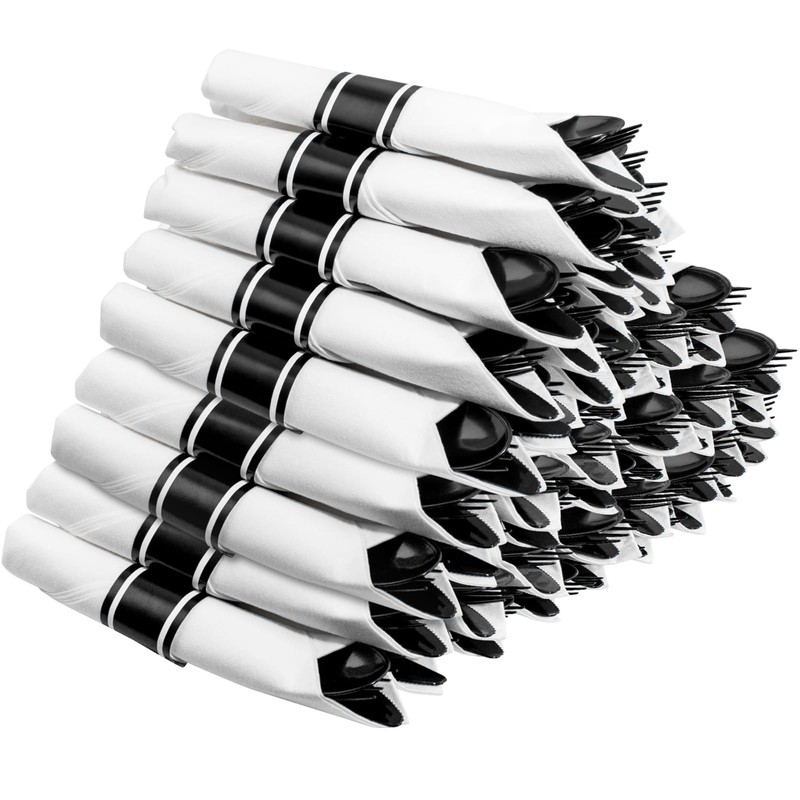 Supernal 60 Pack Black Plastic Silverware with 180pcs Black Plastic