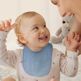 Kewlife gift Pack of 6 Bibs Baby Muslin Square Baby Neckerchief Baby Adjustable Baby Bibs for Boys and Girls Square Blue, soft blue