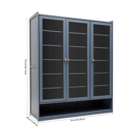 MUSESPANI Bamboo Shoe Storage Cabinet Organizer with 3 Doors,8 Tier Freestanding Shoes Heels Sneakers Shoe Rack Shelf for Entryway Hallway Living Room,Haze Blue (35.8×12.6×42.1in)