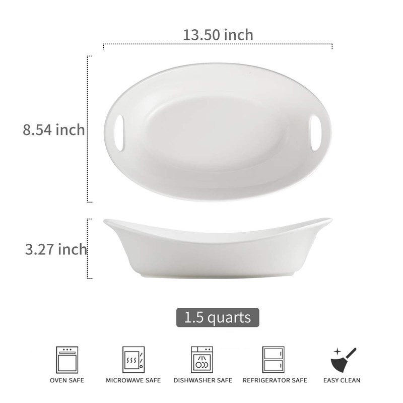 YHOSSEUN Large Serving Bowl with Handles, 1.5 Quarts Oval Serving