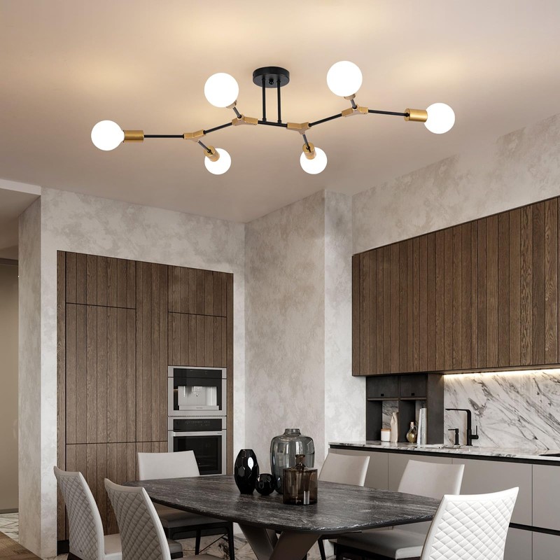 JERANDO Black and Gold Semi Flush Mount Ceiling Lighting Fixture,