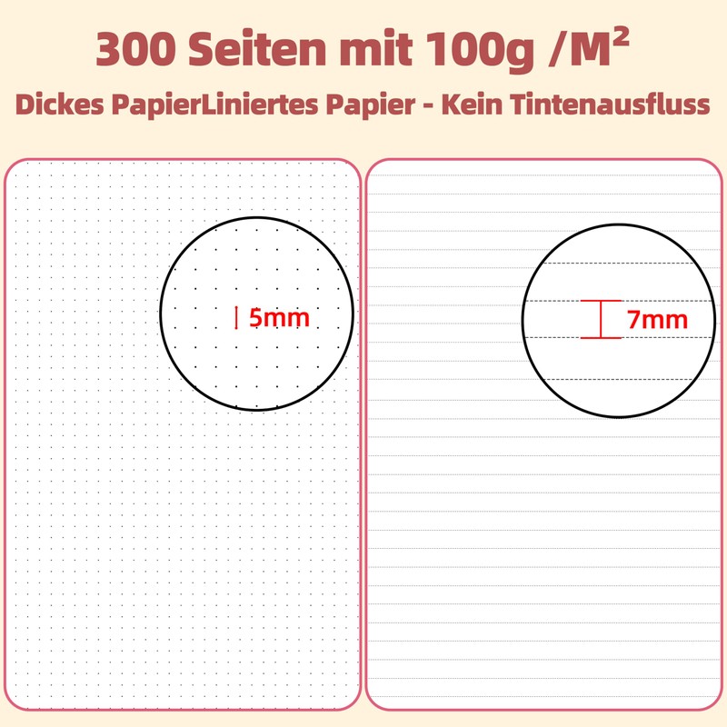Qefuna Notebook A5 Lined, 300 Pages Spiral Notebook, 100 g/m²