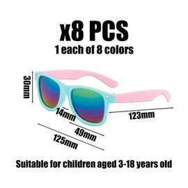 XMNIVATE 8 Pieces Kids Sunglasses, Colorful Glasses, Neon Color Glasses, Colorful Kids Glasses, Kids Party Sunglasses, Party Favors, Outdoor Beach Pool Party