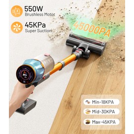 KARDV Cordless Vacuum Cleaner, 45Kpa/550W Stick Vacuum with Touch Screen, Max 65Mins Vacuum Cleaners for Home, Upgraded Green Light & Anti-Tangle Wireless Vacuum for Pet Hair/Carpet/Hardwood Floor