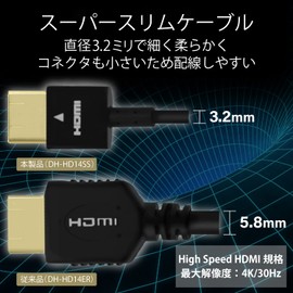 Elecom DH-HD14SS20BK HDMI Cable, 6.6 ft (2 m), Supports 4K x 2K, Super Slim, Black