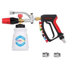 DUSICHIN Pressure Washer Gun 4000 PSI Snow Foam Cannon Dual-Ended Shift Valve Short Wand, Foam Lance Kit Dual Connector Accessory, 7 Pressure Washer Tips Nozzle holders Swivel Joint Fitting DUS2913