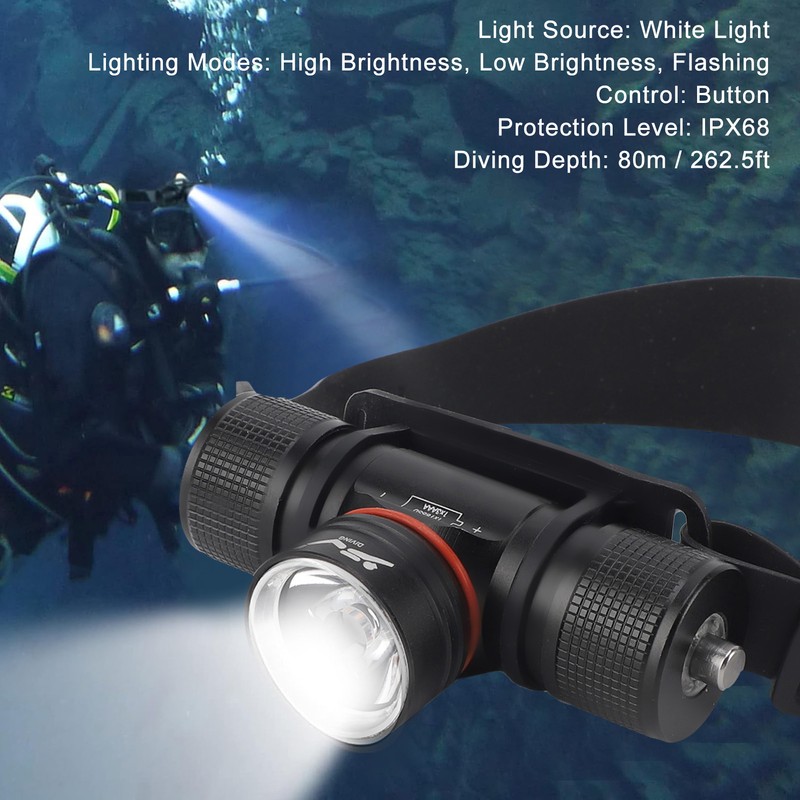 Diving Headlamp Flashlight IPX68 Waterproof Super Bright 1200LM 3 Light
