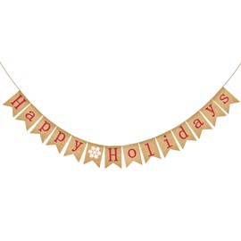 GCQQ Happy Holidays Banner, Prestrung Christmas Burlap Banner, Christmas Happy Holiday Banner, Red Happy Holidays Banner with Snowflake, Holiday Banner Decorations for Mantle, Fireplace,or Outdoor