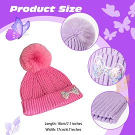 QKURT Girls Beanie Winter Hat and Mittens Set, Warm Accessories Set Toddler Knitted Cold Weather Set Kids Thermal Hat and Gloves Set