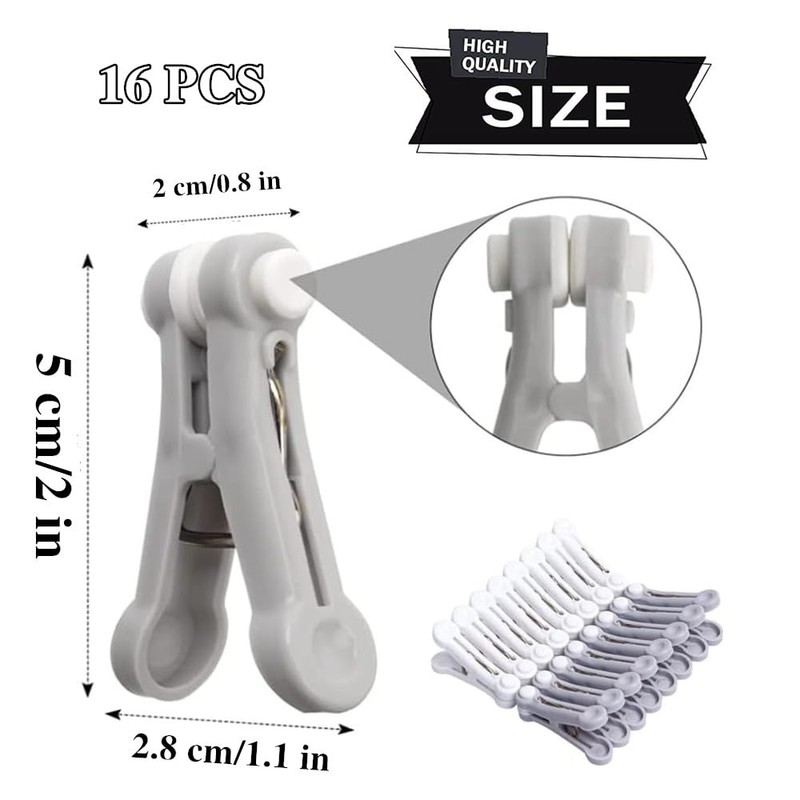 Plastic Clothespins Utility Clothes Strong Traceless Pins, 16Pcs Non-Slip Windproof