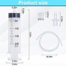 2 Pack 200ml Luer Lock Syringe with 39" Tube, 200cc Large Plastic Syringe for Liquid, Oil, Feeding, Watering