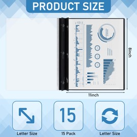 Fullhawl 15 Pack Report Covers Clear Front Report Covers with 3-Prong Fasteners, Black Paper Binder Folders for Business Presentation, Resumes, Document, Contract, Proposals(Black, 9 x 11 Inches)