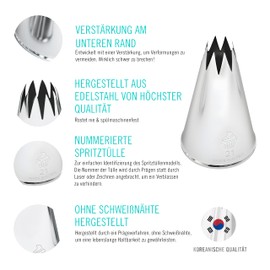 CukkiCakes Set of 8 Professional Baking Nozzles (#2, 32, 21, 12, 81, 352, 133 and 48) for Icing Bags, Decorating and Making Cupcakes, Cakes, Churros, Made in South Korea