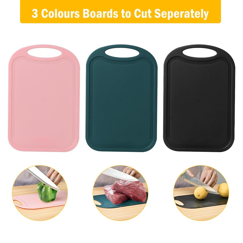 HMDZMR Cutting Coards for Kitchen,3 Piece Plastic Cutting Board Set,