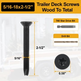 5/16-18 x 2 1/2'' Flat Head Thread Cutting Self Drilling Deck Screws, Type 7, Star Drive T-30, Steel Floorboard Thread Cutting Screws for Wood & Metal-100 Pack