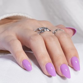 Sifvoo Press on Nails, Short Purple Press on Nails Almond Reusable Glossy Purple Nails Soft Gel False Nails Press ons for Women, 16 Sizes 32 Count Nails Kit with Glue (SV-13)