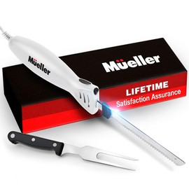 Mueller Electric Knife for Carving Meats, Bread - Stainless Steel Serrated Blades, Includes Fork, Kitchen Gadgets, Kitchen Knife, Thanksgiving Knives - Color: Electric Carving Knife - White