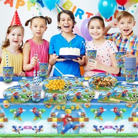 Partygeschirr Kindergeburtstag 20 Personen, Geburtstag Deko 81 Pcs, Geschirr Set, Party Deko Geburtstag Teller, Serviette, Tischdecke, Tasse, Junge Mädchen Für Party Dekoration