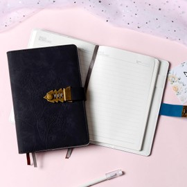 Heart Shaped Tree Diary with Lock - 244 Pages, A5 (5.8 x 8.4 inches), PU Leather Diary with Combination Lock Bookmark - Black - Ideal for Notes, Planners and Creative Writing