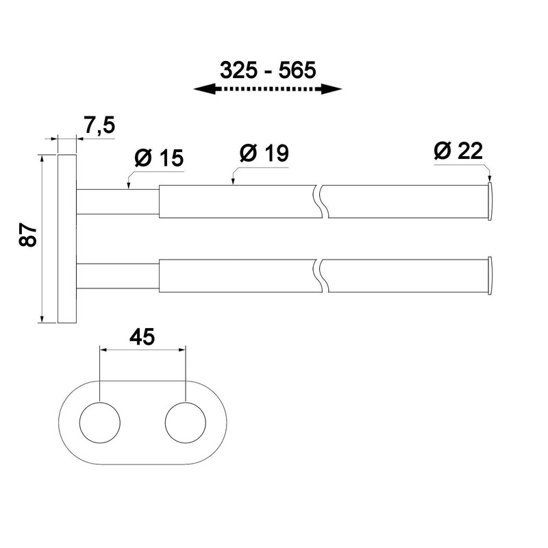SO-TECH® 2-Arm Towel Rail Extendible from 325-565 mm Bar Diameter