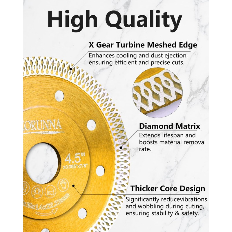 ZORUNNA Diamond Saw Blades,Super Thin 4.5" Diamond Blade for Grinder,