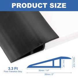 uxcell 3.3ft Floor Transition Strip, Self Adhesive Edging Trim Strip, Floor Divider Strips for Doorway Height Less Than 10mm, Black