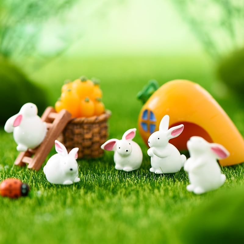 Exasinine Mini Rabbit Easter Bunny Miniature Figure Animal Model Fairy