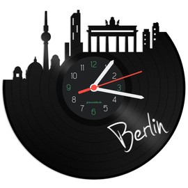 GRAVURZEILE Vinyl Record Clock - Skyline Berlin - Wall Clock Made of Cast Vinyl with City Skyline - 30 cm - Upcycling Designer Clock - Modern Wall Clock in Retro Vintage Style - Made in Germany