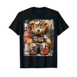 Cute teddy bear graffiti vintage teddy T-Shirt, Small, Black