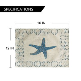 Vintage Sea Theme Placemats Set of 4 Coastal Beach Table Mats Waterproof Heat Resistant Washable Non-Slip Place Mats for Dinner Room Kitchen Decor Table 12”×16”