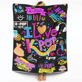 Kpop Blanket for Girls, Soft Korean Blanket, Perfect Kpop Gifts for Girls and K-Pop Lovers, Cozy Throw for Bedroom or Living Room Decor (Black, 60" x80”)