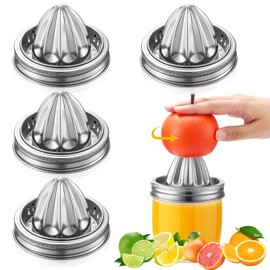 LemonRoad 4 Pcs Stainless Steel Mason Jar Juicer Lid Manual Juicer Squeezer for 3.39 Inch Wide Mouth Mason Jar Citrus Reamer for Lemons Limes Oranges Juicing Accessories