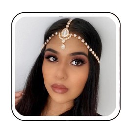 Brishow Crystal Head Chain Jewelry Gold Rhinestone Headpiece Boho Bridal Hair Chain for Women