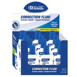 BAZIC Correction Fluid (0.7oz/20 ml), Foam Brush Applicator, Corrections Pen, Squeeze White Out Wipe Out Liquid, 12-Pack