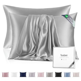 Texbee Silk Pillow cases 2 Pcak, 22 Momme Mulberry Silk Pillowcase for Hair and Skin Health, Soft Smooth Breathable Cool Satin Pillow Case for Beauty Sleep, with Gift Box (50x75 cm,Dark Grey)