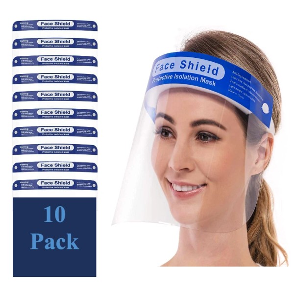 Reusable Face Shield Visor. 10 Pack Reusable Face Shield Adjustable,