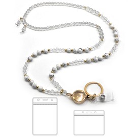 Lanyards with ID Holder, Teacher Lanyard with Retractable Badge Holder, Natural Stone Lanyard Accessories, Retractable Lanyard for Keys Women ID Card Lanyards Beads Holders