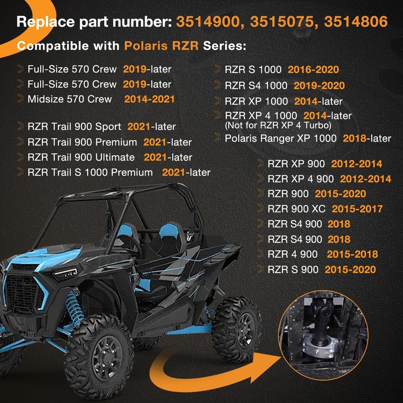 Driveshaft Carrier Bearing Kit Compatible with Polaris RZR S/S4/XP/900/1000 Heavy