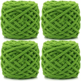 Lighterday Super Chunky Knit Chenille Yarn 4 x 100g Multi-Colored Crochet Wool for Hand Knitting Blankets,Knitting Wool for Big Blankets Sock and Scarves (Autumn Green)