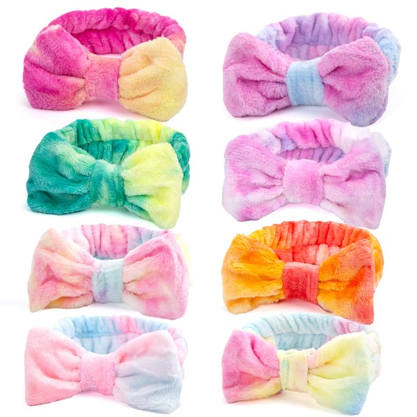 Shindel 8PCS Makeup Headbands, Bow Hair Band Coral Fleece Head Wraps for Women Spa Washing Face Shower Sports Yoga