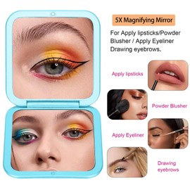 CYHTSHFZ Small Compact Mirror for Purse,5X/1X Travel Magnifying Mirror for Women, Makeup Mirror for Girls, Portable Ultra Slim Pocket Mirror（Light Blue）