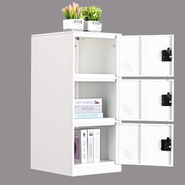 MECOLOR Vertical Single Tier Small Locker with Padlock latche 2 or 3 Compartment Storage for Employee,Home,Office,School,Kids (Full White, P3V)
