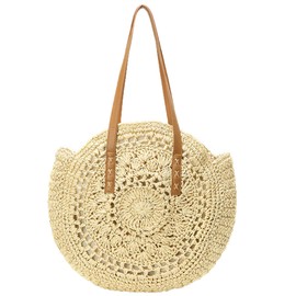 Beach Bags for Women Straw Bag Vacation Summer Large Foldable Straw Beach Bag Tote Woven Shoulder Purse Handbag Beach Gifts (Beige-pattern)