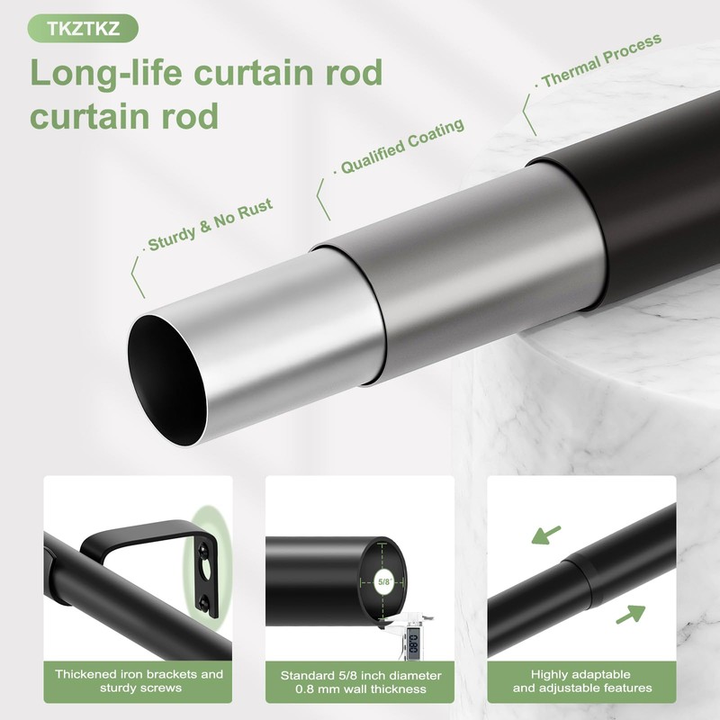 TKZTKZ Sturdy Durable Curtain Rod:Black Curtain Rods for Windows 18-45