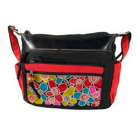 Masha Bag Indian Cotton and Leather Shoulder Bag for Women Ethnic Boho Handbag Hippie Bag, red