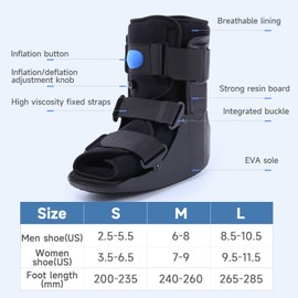 GHORTHOUD Inflatable Walking Boot Air Cam Walker Fracture Boot Orthopaedic boot for Sprained Ankle Short Air Walker Brace for Broken Foot Achilles Tendon Injury Black (Medium)