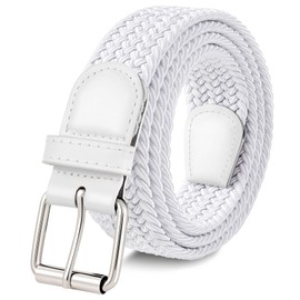 JASGOOD Braided Stretch Belt for Men Golf Casual Fabric Elastic Woven Belt 1 3/8" Adjustable Work,White