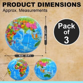 Squeeze Foam Globe Ball Pack of 3 - Lightweight, Planet Earth, Sensory Stress Relief, Educational Toys Hand Exercise, Fidget Party Bag Fillers, For ADHD & ADD & Autism Special Needs