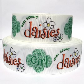 GROSGRAIN RIBBON 5/8", 7/8", 1.5", 3" GIRL SCOUTS DAISIES G25 Printed - 1 YARD, 5/8"