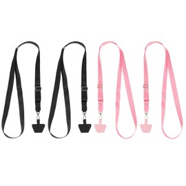 PATIKIL Smart Phone Lanyard, 4Pcs Adjustable Crossbody Cell Phone Neck Strap Lanyard with 4 Patches for Most Smartphones ID Badges Keychain, Black/Pink (73-50cm)
